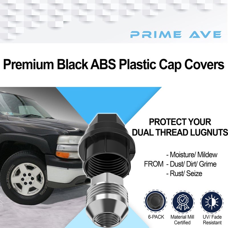 Prime Ave Black Wheel Nut Cap Covers - Compatible Replacement for Cadillac, Chevrolet, GMC Durable Lugnut Caps Cover for Trucks SUV | OEM Part# 15646250 (6 Pack) - Image 2